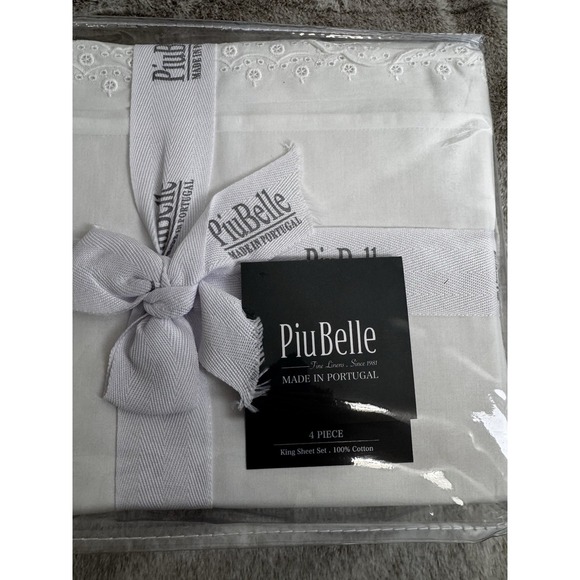 Piu Belle Luxury Cotton Fine Linens Embroidered Eyelet King Sheet Set‎ White - Picture 2 of 9